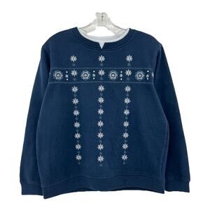 Feathers MEDIUM Y2K Womens Blue Embroidered Snowflake Holiday Sweater